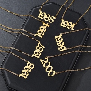 Collar con Número de Año de Nacimiento 1980-2010 para Hombres y Niños, Cadena de Acero Inoxidable Chapada en Oro y Plata con Inicial, Estilo Personalizado - Product Image 3