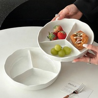 Assiettes en céramique blanches à 3 compartiments avec logo personnalisé, assiettes de restaurant, assiettes à fruits, assiettes à compartiments