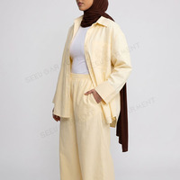 Ensemble deux pièces élégant et personnalisé pour femmes musulmanes, vêtements modestes, chemise et pantalon en coton et lin, tenue islamique tendance, fabrication en usine