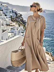 Nueva Colección Primavera/Verano 2026: Blusa Elegante Casual para Mujer con Cuello de Lazo, Manga Regular, Color Sólido y Corte Holgado en A - Product Image 4