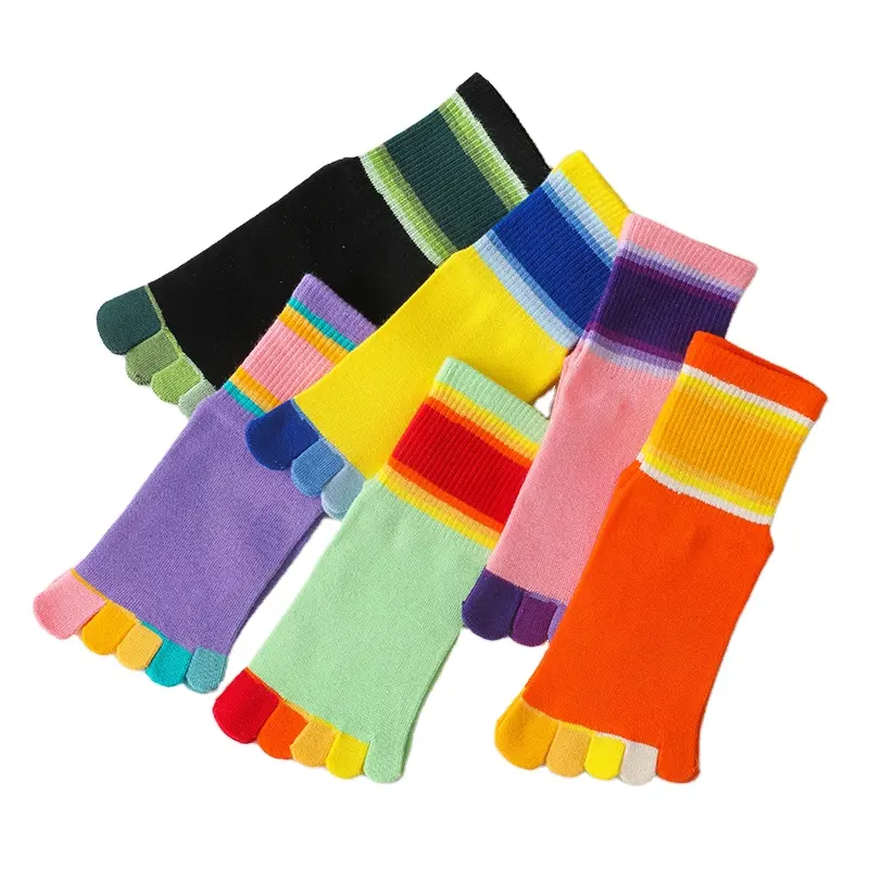 Chaussettes de Sport à rayures colorées pour enfants, en coton, à cinq orteils