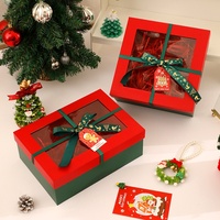 Coffret Cadeau de Noël Haut de Gamme avec Nœud pour Fenêtre, Boîte Transparente en Papier Spécial Forme Carrée/Rectangulaire, Ruban et Accessoires d'Étiquettes Volantes