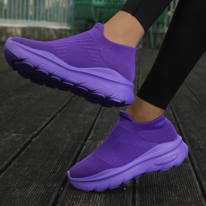 Chaussures à plateforme pour femmes, chaussettes à enfiler, tige en tissu extensible, doublure respirante, semelle légère en EVA, baskets confortables - Product Image 1