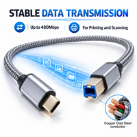 Kabel sinkronisasi data kabel cetak USB Tipe C ke USB 2.0 tipe B Kabel pemindai Printer untuk Laptop