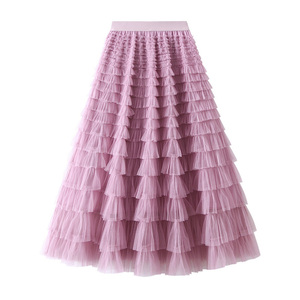 <span class=keywords><strong>Tulle</strong></span> couches longue jupe pour femmes filles personnalisé 2024 a-ligne plissé élégant demoiselle d'honneur <span class=keywords><strong>jupon</strong></span> Tutu pour femmes maille Maxi jupe - Product Image 3