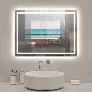 استخدام مشروع فندق IP67 defogger مرآة الحمام المستطيل مع ضوء بإضاءة خلفية الذكية مع ضوء led مع ضوء