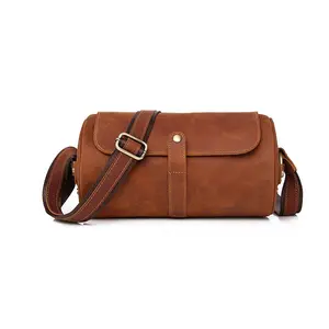 पुरुषों का चमड़ा उच्च गुणवत्ता वाला सिलेंडर डिज़ाइन फैशन कैज़ुअल क्रॉसबॉडी बैग कंप्यूटर शोल्डर बैग चेस्ट मोबाइल फोन बैग