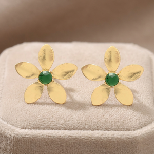 Boucles d'oreilles en laiton faites à la main avec perles, forme de fleur ethnique, plaquées or 14 carats, unisexe, mode bohème - Product Image 3