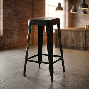 Antique-Style Rustic <b>Black</b> Iron & Wood Farmhouse Industrial <b>Bar</b> <b>Stool</b> Leather Seat Eco-Friendly Durable Home <b>Bar</b> Hotel Mall Use - Product Image 2