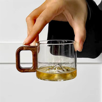 Taza de café de vidrio de 110 ml con mango de madera de nogal, para café recién molido, té, leche, desayuno, para el hogar.
