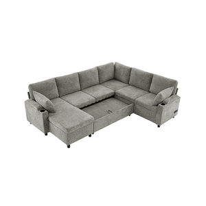 Sofá <span class=keywords><strong>Cama</strong></span> Moderno, Simple, Color Crema, Versátil, con Portavasos, Cargador USB y Espacio de Almacenamiento, Ahorra Espacio - Product Image 3