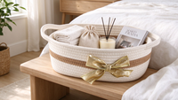 Panier de rangement en corde de coton avec poignées, panier décoratif ovale tissé avec nœud doré, panier cadeau pour jouets de bébé, cosmétiques, articles divers