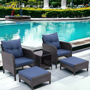 Mobilier d'extérieur moderne et luxueux jardin maison balcon artificiel plastique rotin repose-pieds de patio ensemble chaise et table - Product Image 5