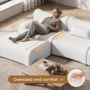 Sofá Modular de Tela Teddy con Otomana, Diseño Ergonómico Curvo, No Requiere Montaje, Sofá Cama Extra Grande en Forma de L, Relleno de Esponja - Product Image 4