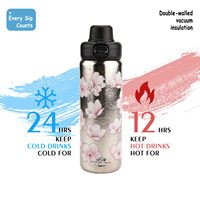 Bouteille d'eau sport isolée en acier inoxydable et titane massif de 600 ml avec couvercle à paille à bouton-poussoir