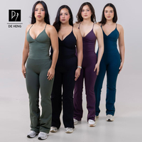 Ensembles de yoga personnalisés 2026 pour femmes : débardeur dos croisé et pantalon évasé taille en V froncé, sans coutures, pour l'entraînement, la gym et le fitness