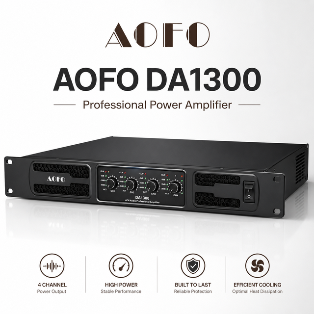 DA1300 4 Channel 1U Class D Digital Power Amplifier 4x2000W 4 Ohm Professional Audio Amp for PA Speaker Sound System