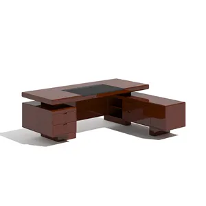 طاولة مكتب قيّمة من الجلد مودرن عالية الجودة E0 خشبية فاخرة لسادة على شكل حرف L أثاث مكتب المدير