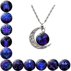 12 segni zodiacali Charm Crescent Moon collana gioielli zodiacali collane con clavicola placcate in argento per regalo di compleanno Kolye