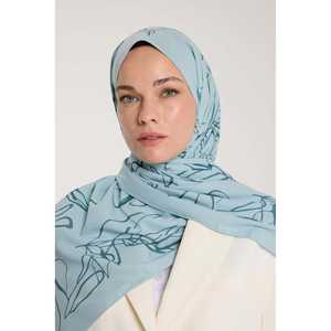 Pure Tone Silk Hijab <b>Square</b> Leaf Pattern Aqua Green Lightweight Women's <b>Scarf</b> Digital Printing - Product Image 1