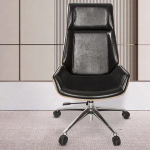 Fauteuil de bureau de direction ergonomique en cuir noir, pivotant, moderne et luxueux, pour grossistes - Product Image 4