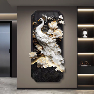 Peinture murale moderne de paon pour salon, couloir, peinture en porcelaine de cristal, tableau décoratif suspendu sur toile pour couloir - Product Image 2