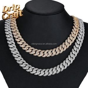 Hip-Hop 15mm Gemischte T-Quadrat Zirkon Kubanische Kette Halskette, Komplettset mit Echtvergoldung, Street Rap, Trendige Marke, Unisex - Product Image 3