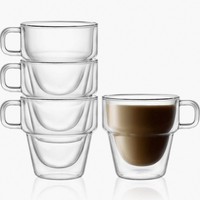 Tasses à café en verre à double paroi empilables de 150 ml et 280 ml, sans BPA, avec poignée, compatibles lave-vaisselle et micro-ondes, design moderne pour boissons chaudes et froides