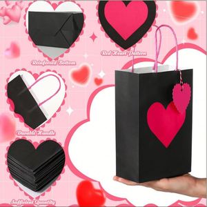 Black Paper Gift <b>Bags</b> with Pink Heart Tag, Valentine's Day Handmade Love Paper Tote <b>Bags</b> for Wedding Anniversary Chocolate - Product Image 2