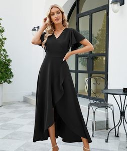 Vestidos Largos de Cachemira Negros para Mujer, Vestidos de Noche Elegantes con Abertura, Cuello en V, Volantes, para Fiesta, Cóctel, Invitada de <span class=keywords><strong>Boda</strong></span> - Product Image 5
