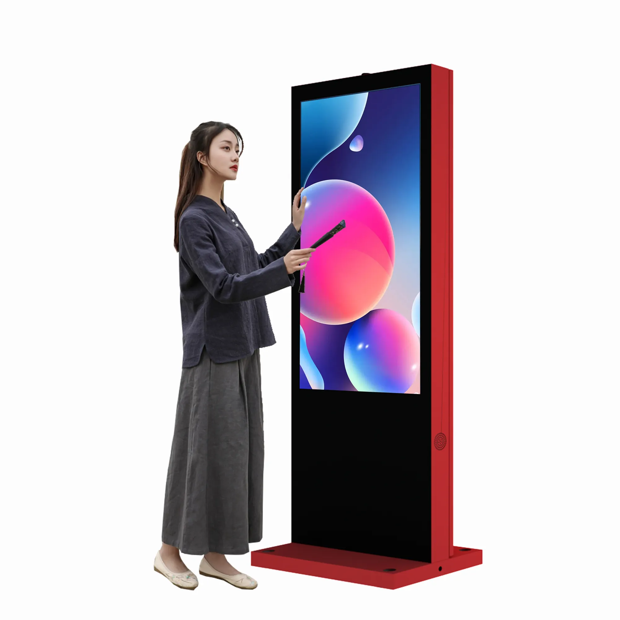 Açık dijital tabela 32/43/55 inç zemin standı lcd dokunmatik reklam ekranı kiosk ekran hepsi bir arada reklam medya oynatıcı