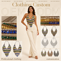 Haut Halter Multicolore 2026 pour Fête, avec Perles de Cristal, Paillettes, Col en V Profond, Strass Scintillants et Chaîne de Corps pour Festival