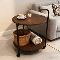 Table basse ronde portable à cadre en bois avec roulettes, à large application