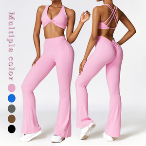 Vente en gros Vêtements de <span class=keywords><strong>sport</strong></span> avec échancrure aux fesses Vêtements de fitness pour femmes Soutien-gorge de <span class=keywords><strong>sport</strong></span> avec dos croisé et legging évasé Ensemble de yoga pour femmes - Product Image 2