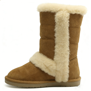 מגפי שלג סיטונאיים OEM/ODM מעור פרה לנשים, מגפי חורף מרופדים בפרוות כבשים, נעלי שלג חמות עד הברך, מכירה ישירה מהמפעל - Product Image 3