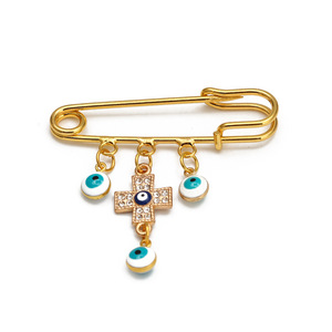 Broche de Cristal com Design de Olho Grego em Ouro, Joias Infantis, Design Retro de Palma, Pins de Enfermagem Azul Turquia, Presente para Casamento - Product Image 2