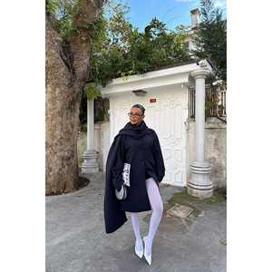 Gabardina Azul Marino con Cuello Solapa para Mujer, Impermeable, con Forro de Cachemira y Algodón Estampado, para Primavera, Otoño e Invierno - Product Image 1