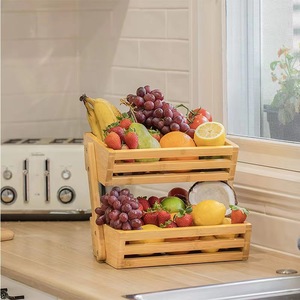 Wooden Double Layer Fruit Basket <b>Bamboo</b> Storage Rack For Kitchen Tabletop Use Eco Friendly Rectangle Shape Standing Type - Product Image 1