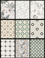 Baldosa de Porcelana Rústica con Borde Floral 300x300mm Antibacteriana Antideslizante CE