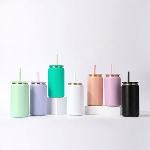 Multiple Repurchase Powder Coated Custom Color 16oz Stainless Steel Can Tumbler <b>with</b> <b>Straw</b> Lid for Outdoor Smoothie Beer Coffee - Product Image 2