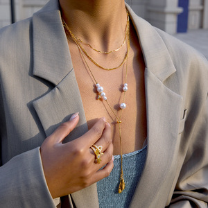 Pearl Necklace Teardrop Shape AA Grade Gold Plated Bezel Setting Everyday Wear Women's Jewelry - Product Image 2