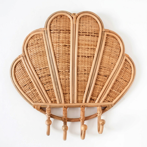 Porte-serviettes mural en rotin naturel en forme de coquillage pour la chambre des enfants et des bébés, décoration murale écologique pour anniversaire - Product Image 1