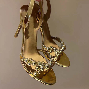 Sandales à talons aiguilles pour femmes, style mode, avec grandes perles, à bride arrière, pour l'été et les tenues habillées - Product Image 6