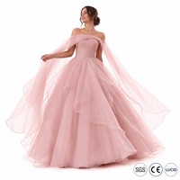 Robe de soirée longue en organza multicouche 80 GSM, coupe épaule dénudée avec cape, pour femme, style Black Tie, personnalisable OEM, tailles S-5XL