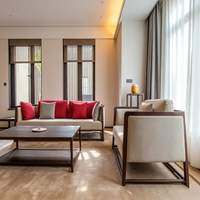 Ensemble de meubles modernes pour chambre d'hôtel et appartement : lit double, canapé, table basse, fauteuil, modulaire en contreplaqué, couleurs personnalisables