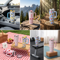 Gobelet isotherme en acier inoxydable de 40 oz avec poignée et paille, double paroi, pour voyage, café, et porte-gobelet de voiture pour l'extérieur