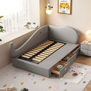 Cama Infantil Tapizada con Diseño de Elefante de Dibujos Animados, Cama Flotante de Madera Maciza con Luces para Niños y Niñas, Dormitorio Moderno - Product Image 4