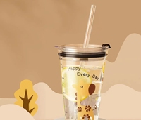 Gobelet à paille en verre borosilicate de 450 ml sans BPA avec poignée, motifs animaliers variés, anti-fuite et compatible lave-vaisselle