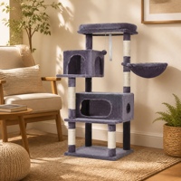 Grand arbre à chat en bois de luxe pour Halloween, 54,5 pouces, avec double niche, griffoir, maison et tour de meubles pour animaux de compagnie