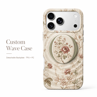 Étui de téléphone magnétique à motif floral vintage avec support ovale amovible et plaque arrière en TPU PC à transfert thermique